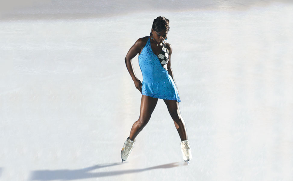 Figure skater, Surya Bonaly, on the Xtraice synthetic ice