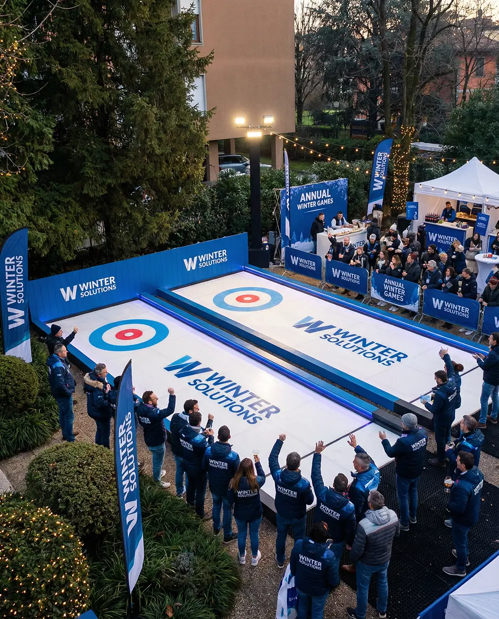 Custom branded curling lane with an in-ice logo